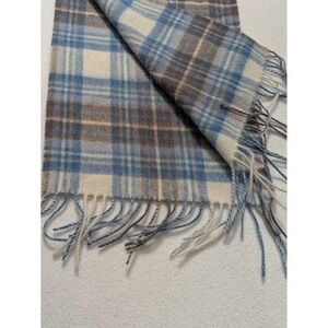 Vintage Monroe Mill 100% Lambswool Blue Plaid Neck Scarf Made In Scotland
